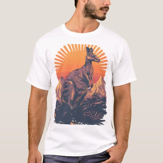 Vivid Retro Kangaroo Sunset T-shirt (Voorkant)