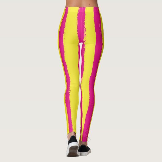 Vivid roze en gele verticale strips Leggings (Achterkant)