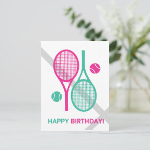Vivid roze en munt tennisrackets Tennis Birthday Briefkaart