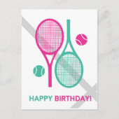 Vivid roze en munt tennisrackets Tennis Birthday Briefkaart (Voorkant)