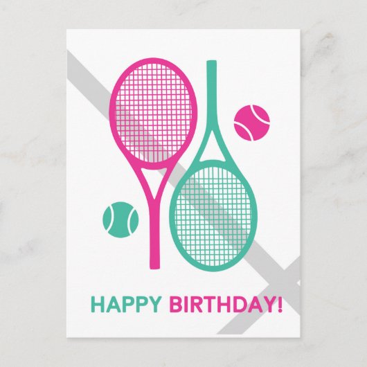 Vivid roze en munt tennisrackets Tennis Birthday Briefkaart (Voorkant)