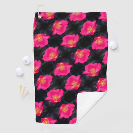 Vivid roze Rose Petals Abstract flessenpatroon Golfhanddoek (Insitu)