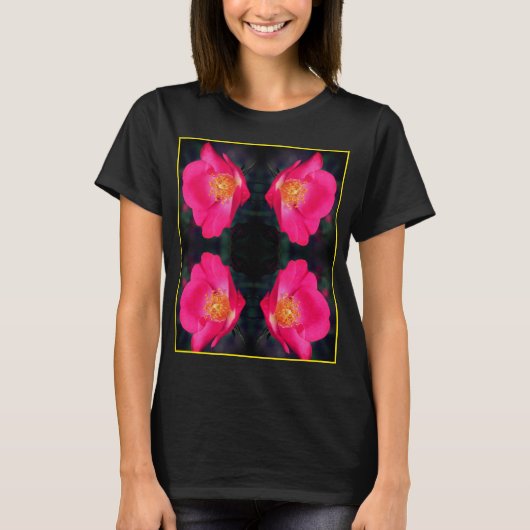 Vivid roze rozen Abstracte Floral T-shirt (Voorkant)