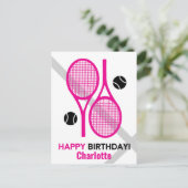 Vivid roze tennis rackets Briefkaart op de geboort (Staand voorkant)