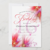 Vivid Scarlet Lila Abstract Floral Birthday Kaart (Voorkant)