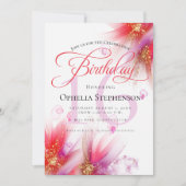 Vivid Scarlet Lila Abstract Floral Birthday Kaart (Voorkant)