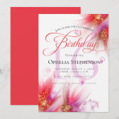 Vivid Scarlet Lila Abstract Floral Birthday Kaart (Voorkant / Achterkant)