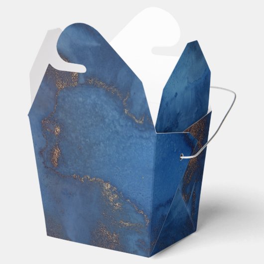 Vivid Shimmering Navy Blue en Copper Ink Splash Bedankdoosjes (Geopend)