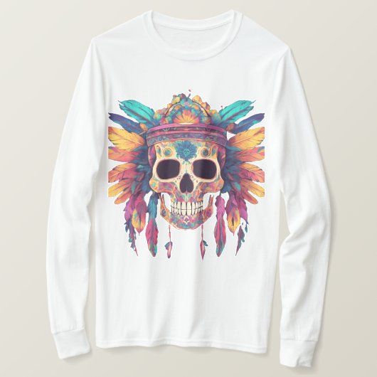 Vivid Skull & Feathers: Psychedelische digitale ku T-shirt (Design voorkant)