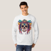 Vivid Skull & Feathers: Psychedelische digitale ku T-shirt (Voorkant volledig)