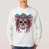 Vivid Skull & Feathers: Psychedelische digitale ku T-shirt (Voorkant)