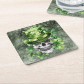 Vivid Skull with Green Hat Illustration Kartonnen Onderzetters (Schuin)