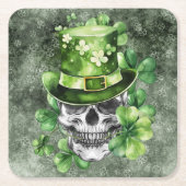 Vivid Skull with Green Hat Illustration Kartonnen Onderzetters (Voorkant)