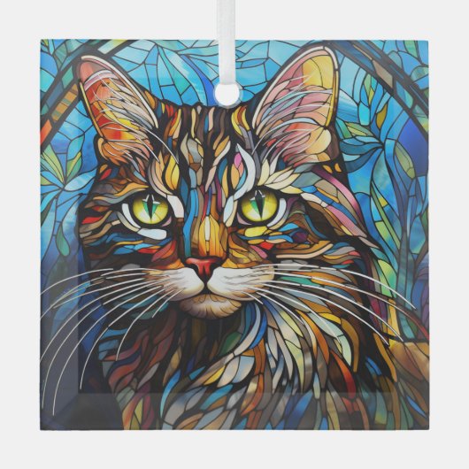Vivid Tabby Cat Stained Glas Ornament (Voorkant)