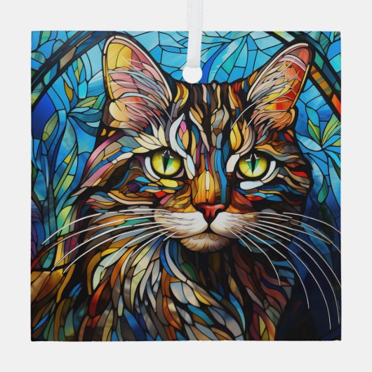 Vivid Tabby Cat Stained Glas Ornament (Achterkant)
