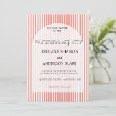 Vivid Tangerine   Blush Striped Elegant Wedding Kaart (Staand voorkant)