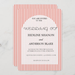 Vivid Tangerine   Blush Striped Elegant Wedding Kaart