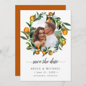 Vivid Tangerine Citrus Blossom foto slaat de datum Save The Date (Voorkant / Achterkant)