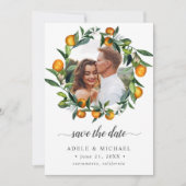 Vivid Tangerine Citrus Blossom foto slaat de datum Save The Date (Voorkant)