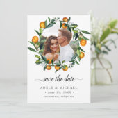 Vivid Tangerine Citrus Blossom foto slaat de datum Save The Date (Staand voorkant)