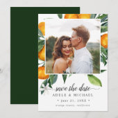 Vivid Tangerine Oranje Bouquet foto slaat de datum Save The Date (Voorkant / Achterkant)
