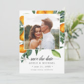 Vivid Tangerine Oranje Bouquet foto slaat de datum Save The Date (Staand voorkant)