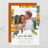 Vivid Tangerine Oranje Bouquet foto slaat de datum Save The Date (Voorkant / Achterkant)