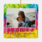 Vivid Tie Dye Merry-kersttijdserie Foto Keramisch Ornament (Achterkant)