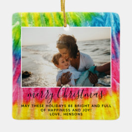 Vivid Tie Dye Merry-kersttijdserie Foto Keramisch Ornament