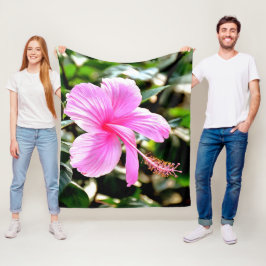 Vivid Tropical Pink Hibiscus Fleece Deken