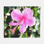 Vivid Tropical Pink Hibiscus Fleece Deken (Voorkant (Horizontaal))