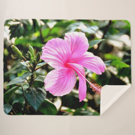 Vivid Tropical Pink Hibiscus Sherpa Deken