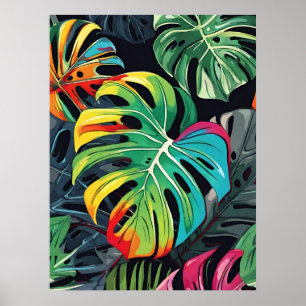 Vivid Tropics Monstera laat artprint achter Poster