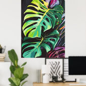 Vivid Tropics Monstera laat artprint achter Poster (Thuiskantoor)