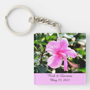Vivid Tropisch Roze Hibiscus Persoonlijke Sleutelh Sleutelhanger