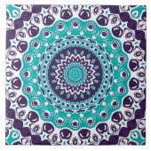 Vivid Turquoise and Plum Mandala Pattern Tegeltje (Voorkant)