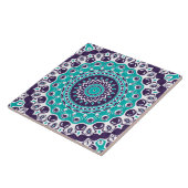 Vivid Turquoise and Plum Mandala Pattern Tegeltje (Zijkant)
