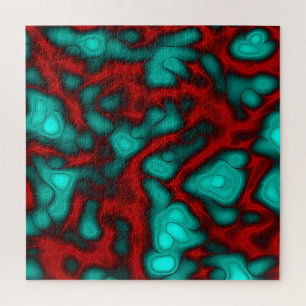 Vivid Turquoise en Coral Red Abstract Art Legpuzzel