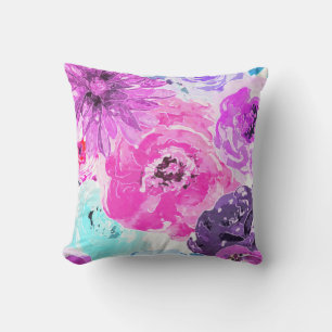 Vivid Violet Bold Floral Flowers Roze Paarse afbee Kussen