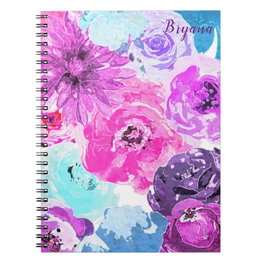 Vivid Violet Bold Floral Flowers Roze Paarse afbee Notitieboek (Voorkant)