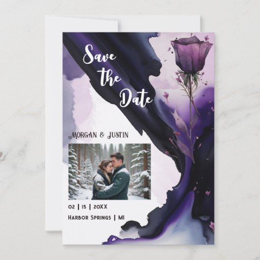 Vivid Violet Roos Bruiloft Save the Date (Voorkant)