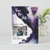 Vivid Violet Roos Bruiloft Save the Date (Staand voorkant)