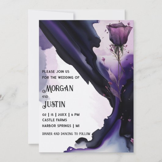 Vivid Violet Roos Waterverf bruiloft uitnodigingen (Voorkant)