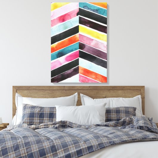 Vivid Waterverf Chevron I Canvas Afdruk (Insitu (Slaapkamer))
