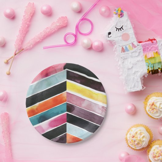 Vivid Waterverf Chevron I Papieren Bordje (Feest)