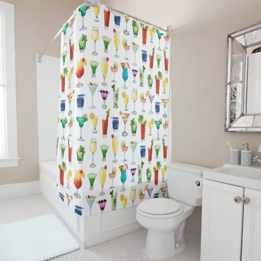 Vivid Waterverf Cocktail Pattern Canvas tas Douchegordijn (In situ)