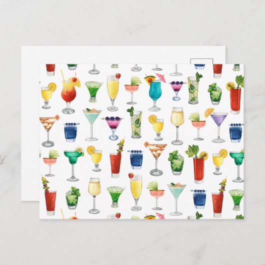 Vivid Waterverf Cocktail Pattern Canvas tas Feestdagenkaart (Voorkant / Achterkant)