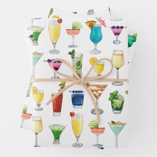 Vivid Waterverf Cocktail Pattern Canvas tas Inpakpapier Vel (In situ)