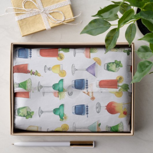 Vivid Waterverf Cocktail Pattern Canvas tas Tissuepapier (Geschenk)