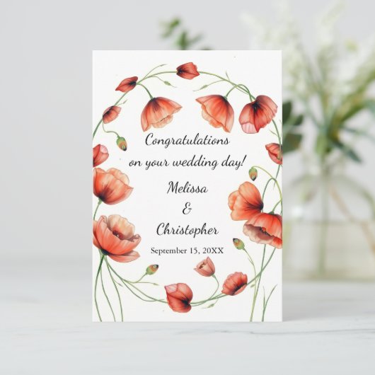 Vivid Waterverf Poppies Wedding Gefeliciteerd Kaart (Staand voorkant)